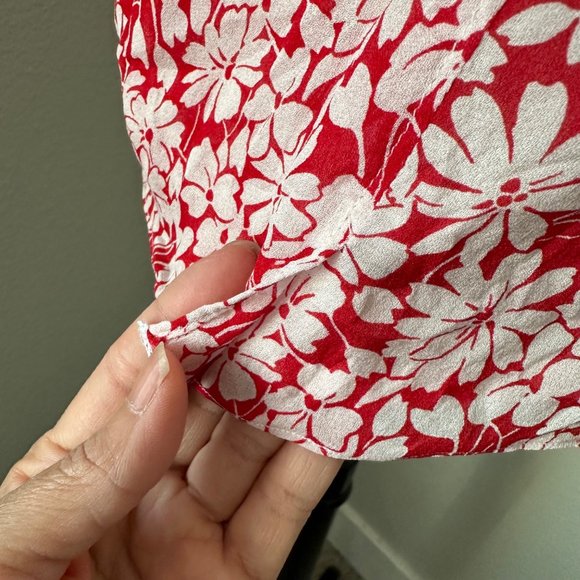 Burberry A Line Short Silk Dress Lace Flutter Sleeve Red White Floral Print Sz 6 - Picture 13 of 16